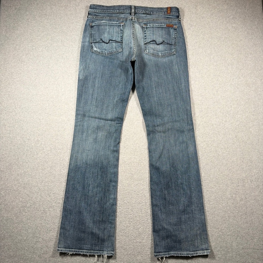 7 For All Mankind Bootcut Jeans Men's 32 Blue Distressed Denim Low Rise USA Made